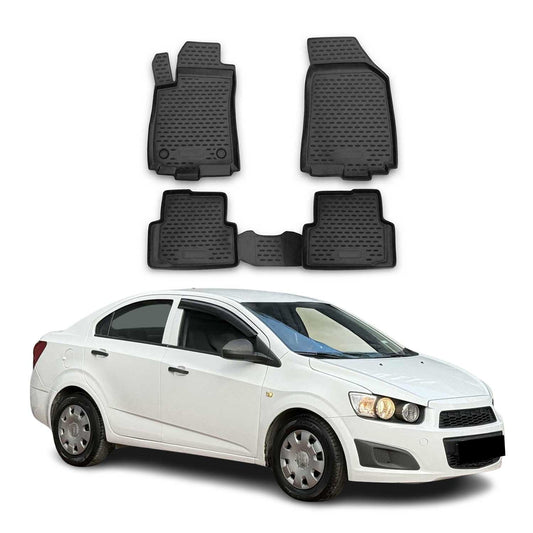 OMAC USA Floor Mats Liners Full Set All Weather for Car – Fits with 2012-2015 Chevrolet Aveo / Aveo5 / Sonic – Black (4 Pcs)