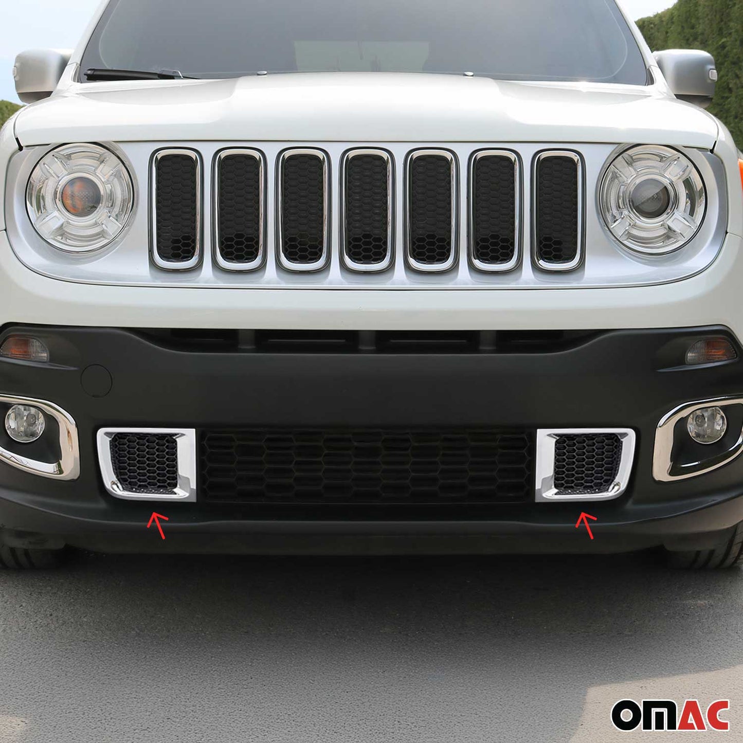 OMAC USA Front Bumper Grill Frame Molding Trim – Fits 2015–2018 Jeep Renegade – ABS Chrome, Silver, 2 Pcs