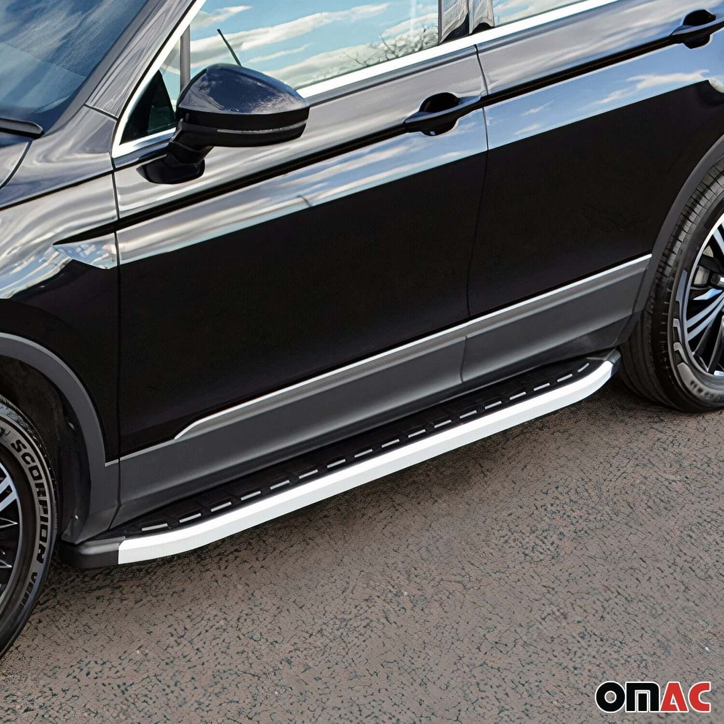 Omac USA Aluminum Running Boards, Side Steps for SUV – Fits with 2011-2016 Kia Sportage – Silver & Black (2 Pcs)