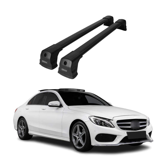 OMAC USA Roof Rack Cross Bars for Car – Fits with 2015-2021 Mercedes C-Class W205 – Aluminium Black (2 Pcs)