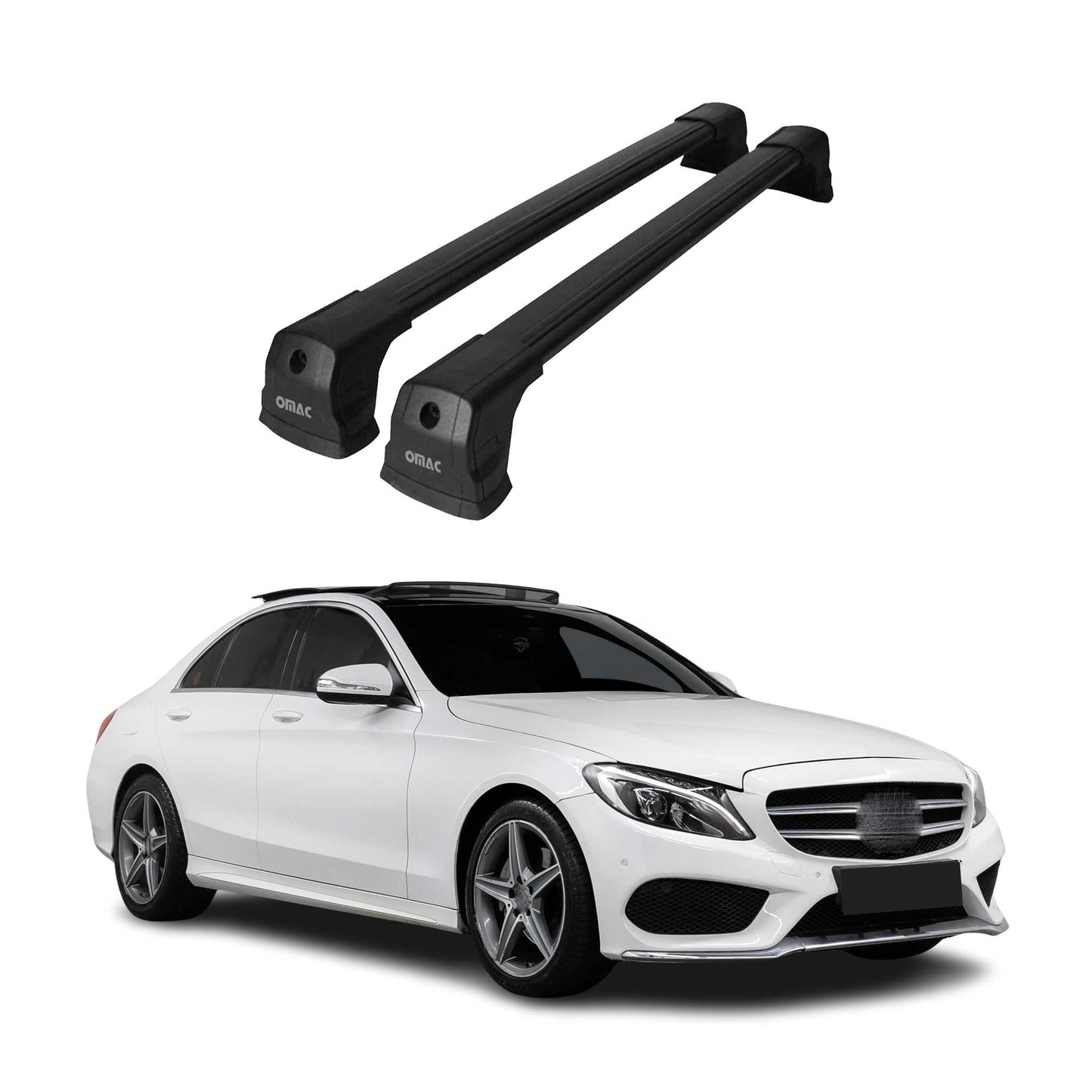 OMAC USA Roof Rack Cross Bars for Car – Fits with 2015-2021 Mercedes C-Class W205 – Aluminium Black (2 Pcs)