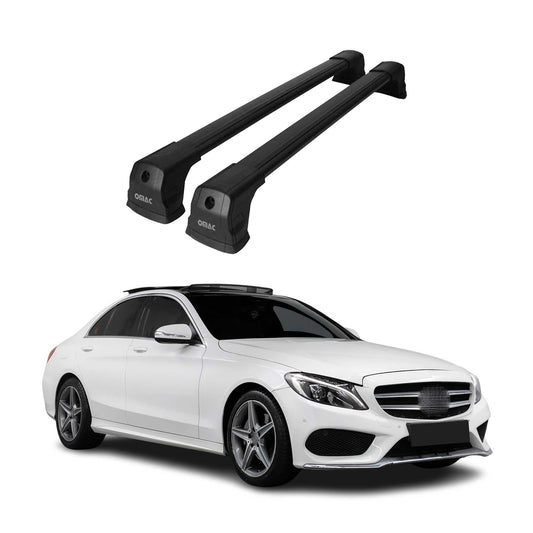 OMAC USA Roof Rack Cross Bars for Car – Fits with 2015-2021 Mercedes C-Class W205 – Aluminium Black (2 Pcs)