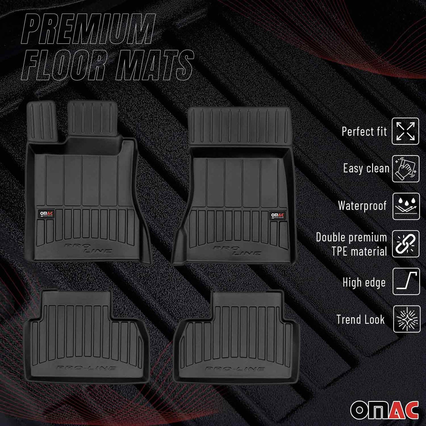 OMAC USA Premium Floor Mats Liners for Cars – Fits 1999-2006 Mercedes S-Class W220 SWB (Black, 4 Pcs)