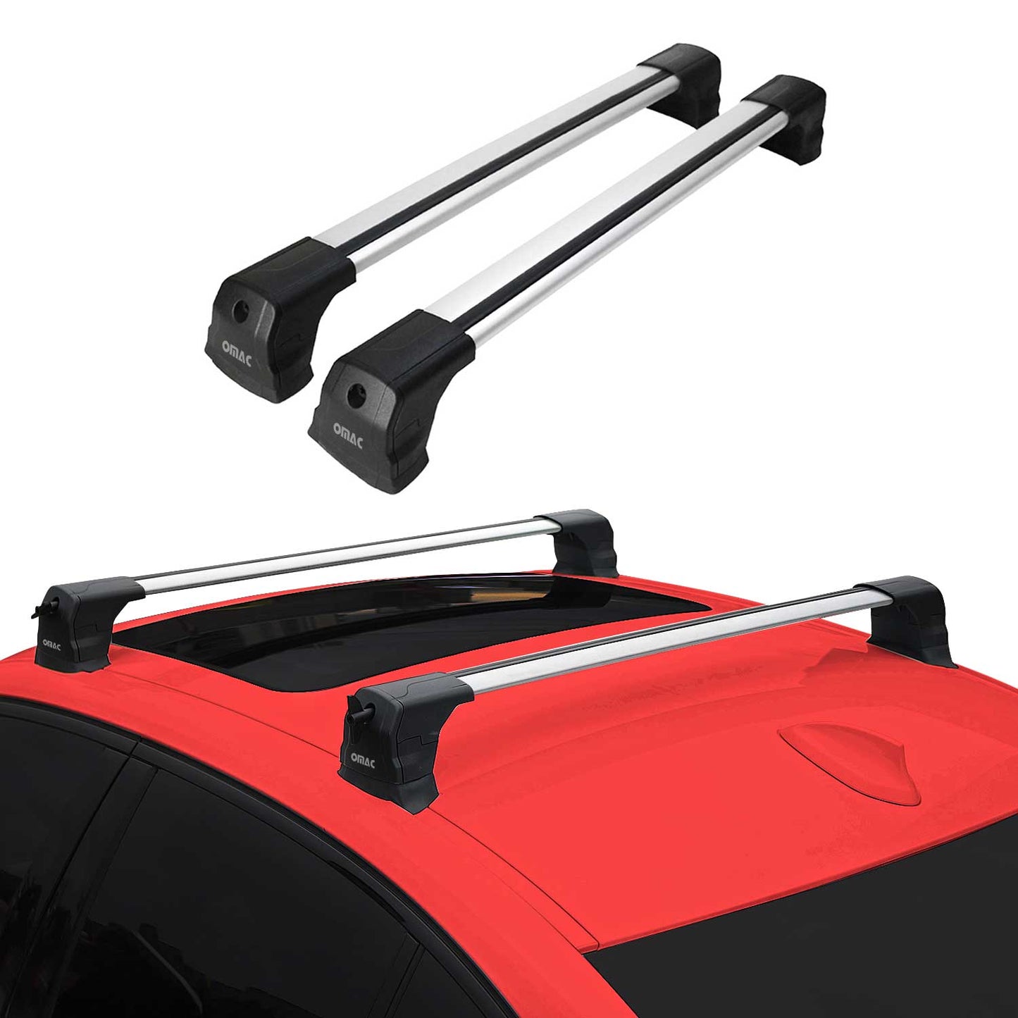 OMAC USA Roof Rack Cross Bars for Car – Fits 2004-2012 BMW 3 Series E90 Sedan / E91 Touring – Aluminium Silver (2 Pcs)