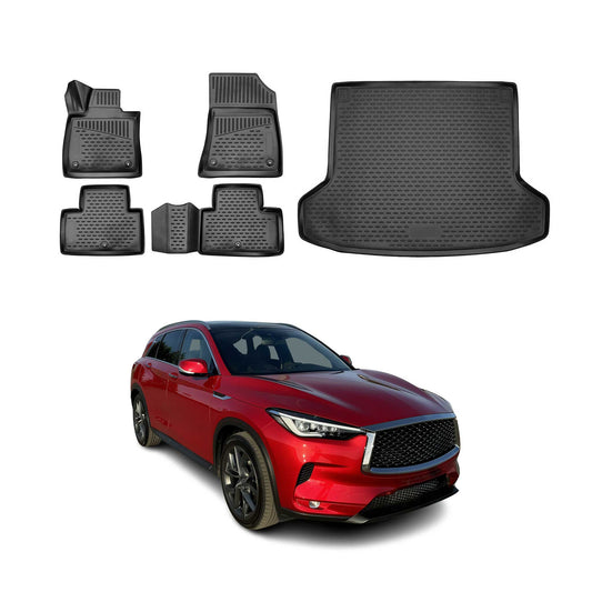 OMAC USA Floor Mats & Cargo Liner Set – Fits 2019-2025 Infiniti QX50 – Custom Fit All Weather Black TPE Rubber (5 Pcs)