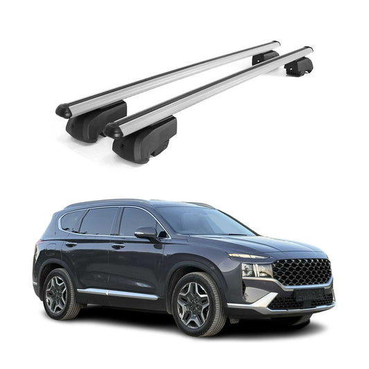 OMAC USA Roof Rack Cross Bars for Car – Fits 2019-2023 Hyundai Santa Fe (Excludes Models Without OEM Fixed Points) – Aluminium Silver (2 Pcs)