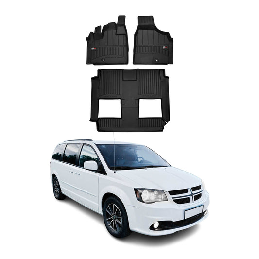 OMAC USA Premium Floor Mats Liners for Vans – Fits 2008-2020 Dodge Grand Caravan (Black, 3 Pcs)