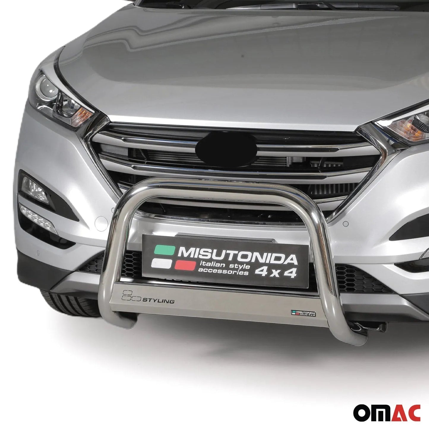 OMAC USA Bull Bar Push Front Bumper Grille for Cars – Fits 2016–2018 Hyundai Tucson (Silver, 1Pc)