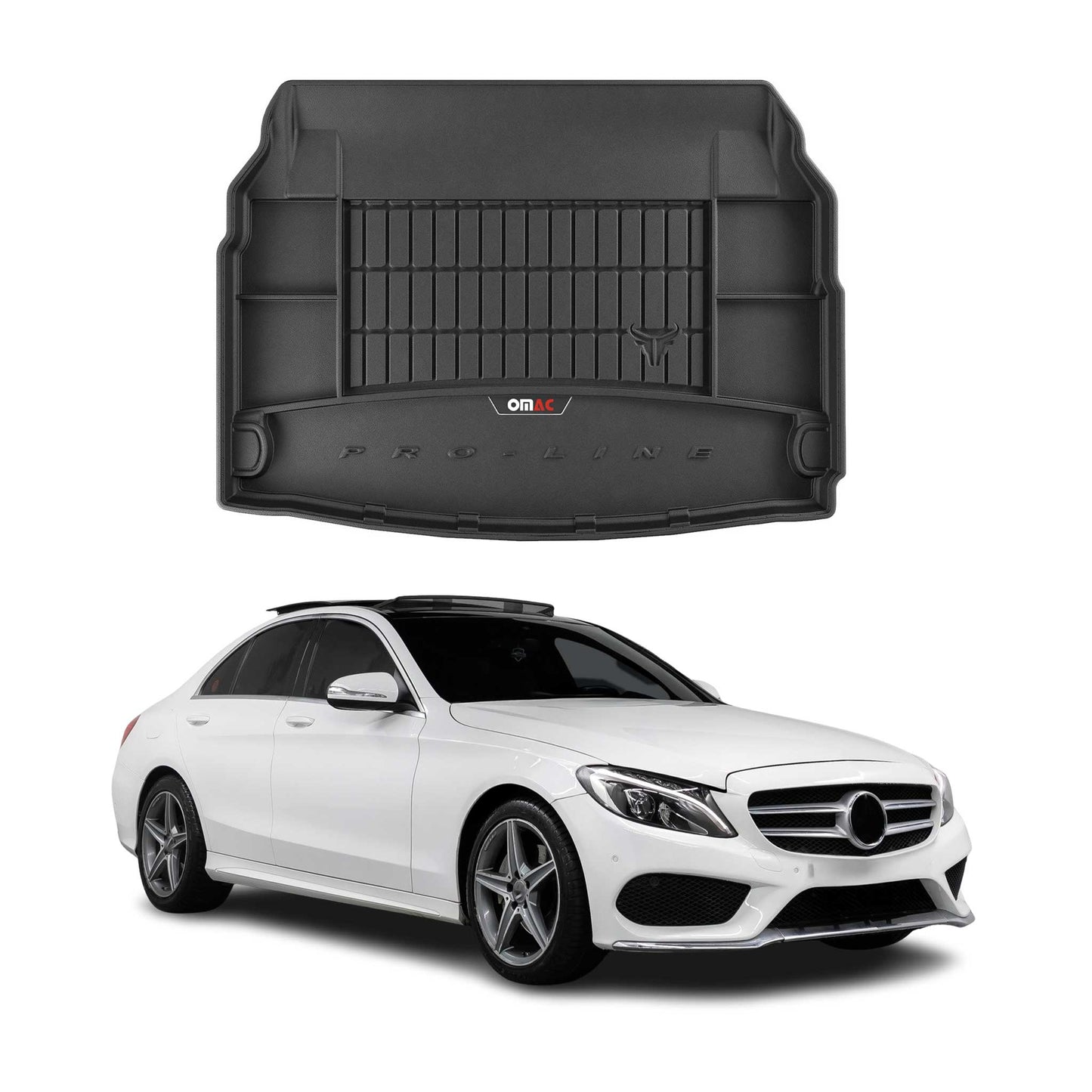 OMAC USA Premium Cargo Liner Trunk Rubber Mat for Car – Fits with 2015-2021 Mercedes C-Class W205 – All Weather Heavy Duty, Black (1 Pc)