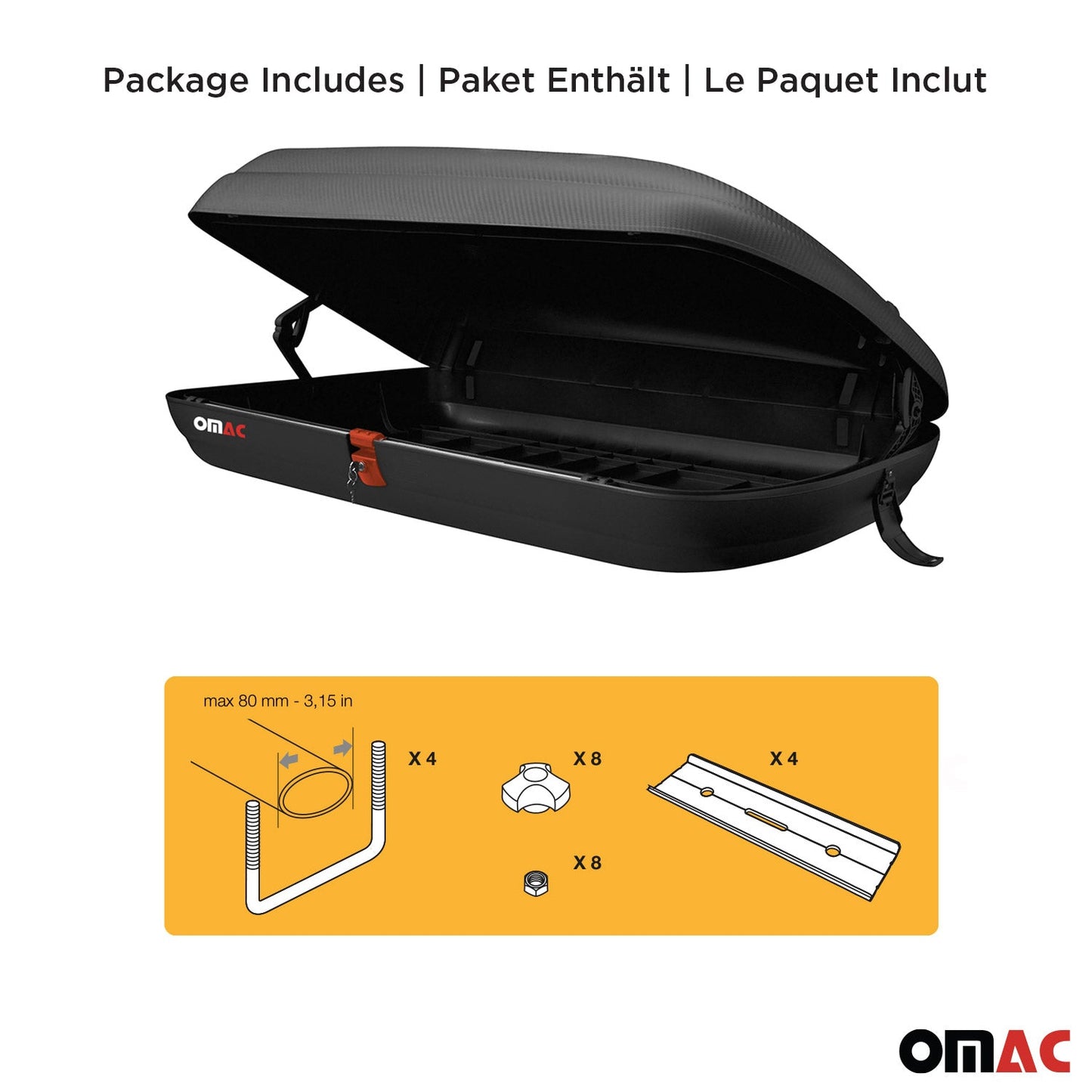 OMAC USA Roof Cargo Box for Car/SUV – 11.3 Cu Ft Rooftop Luggage Carrier – Carbon Fiber Textured (1 Pc)