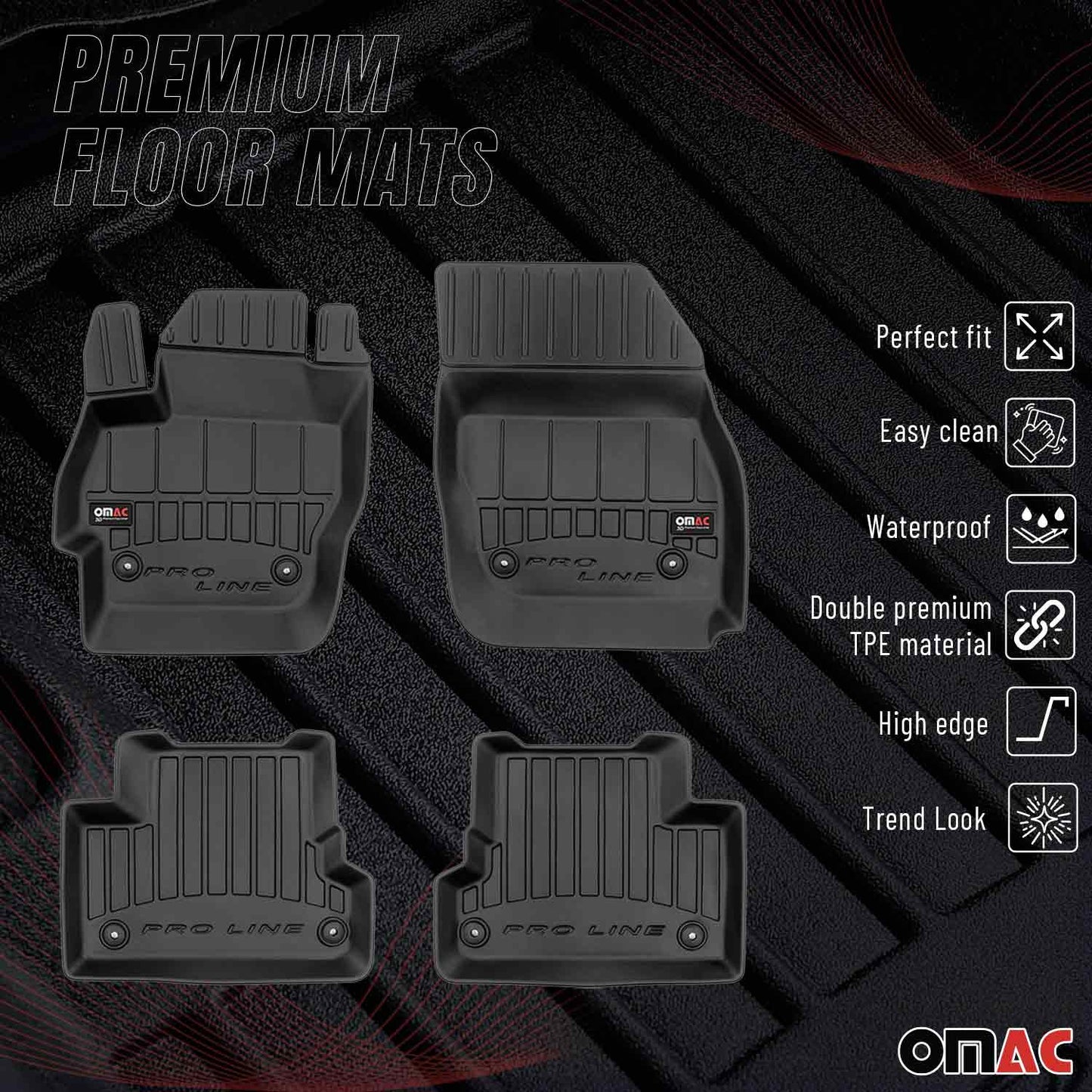 OMAC USA Premium Floor Mats Liners for Cars – Fits 2010-2013 Mazda 3 (Black, 4 Pcs, All Weather Heavy Duty)