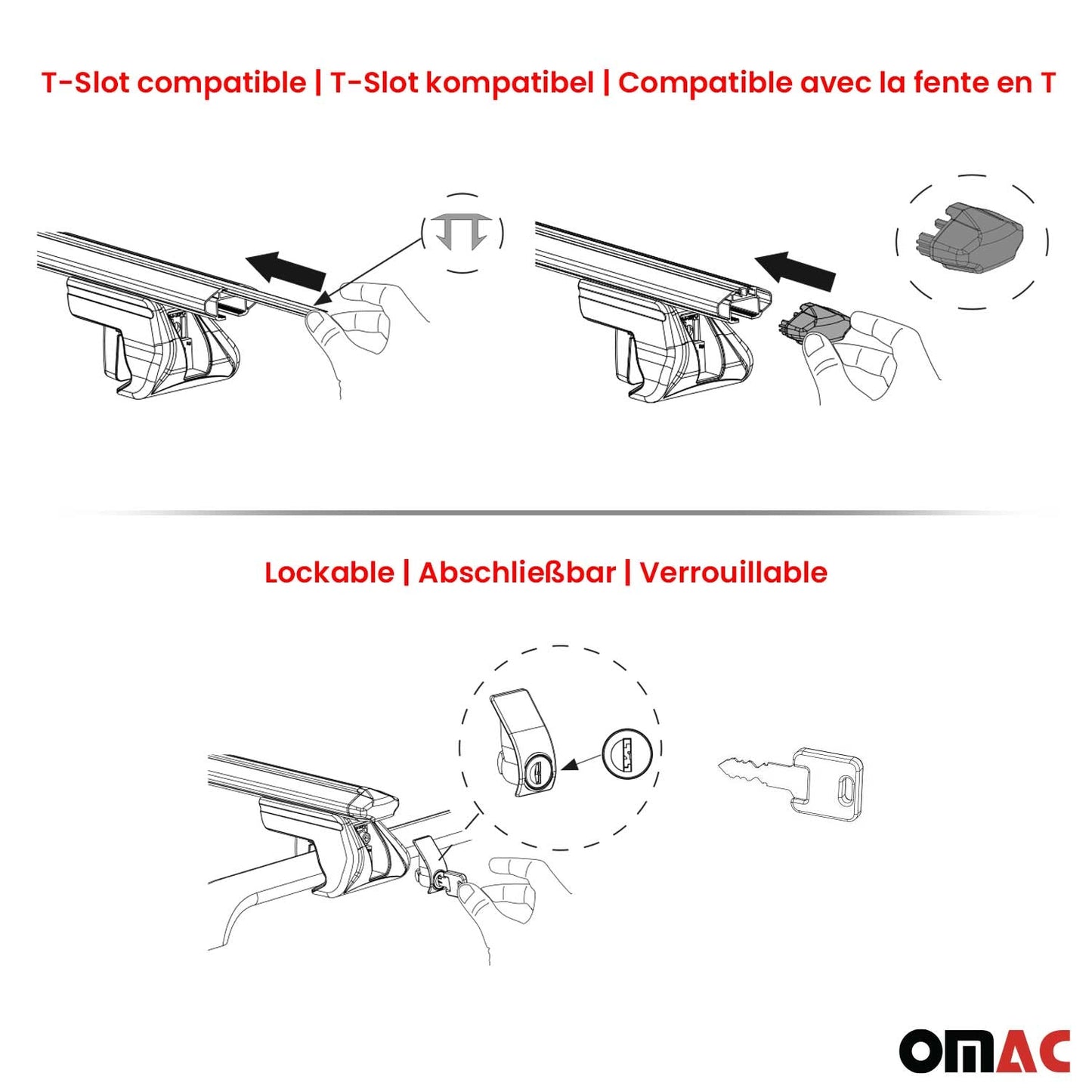 OMAC USA Roof Rack Cross Bars 47" Luggage Carrier for Raised Roof Rails – Aluminium Silver (2 Pcs)