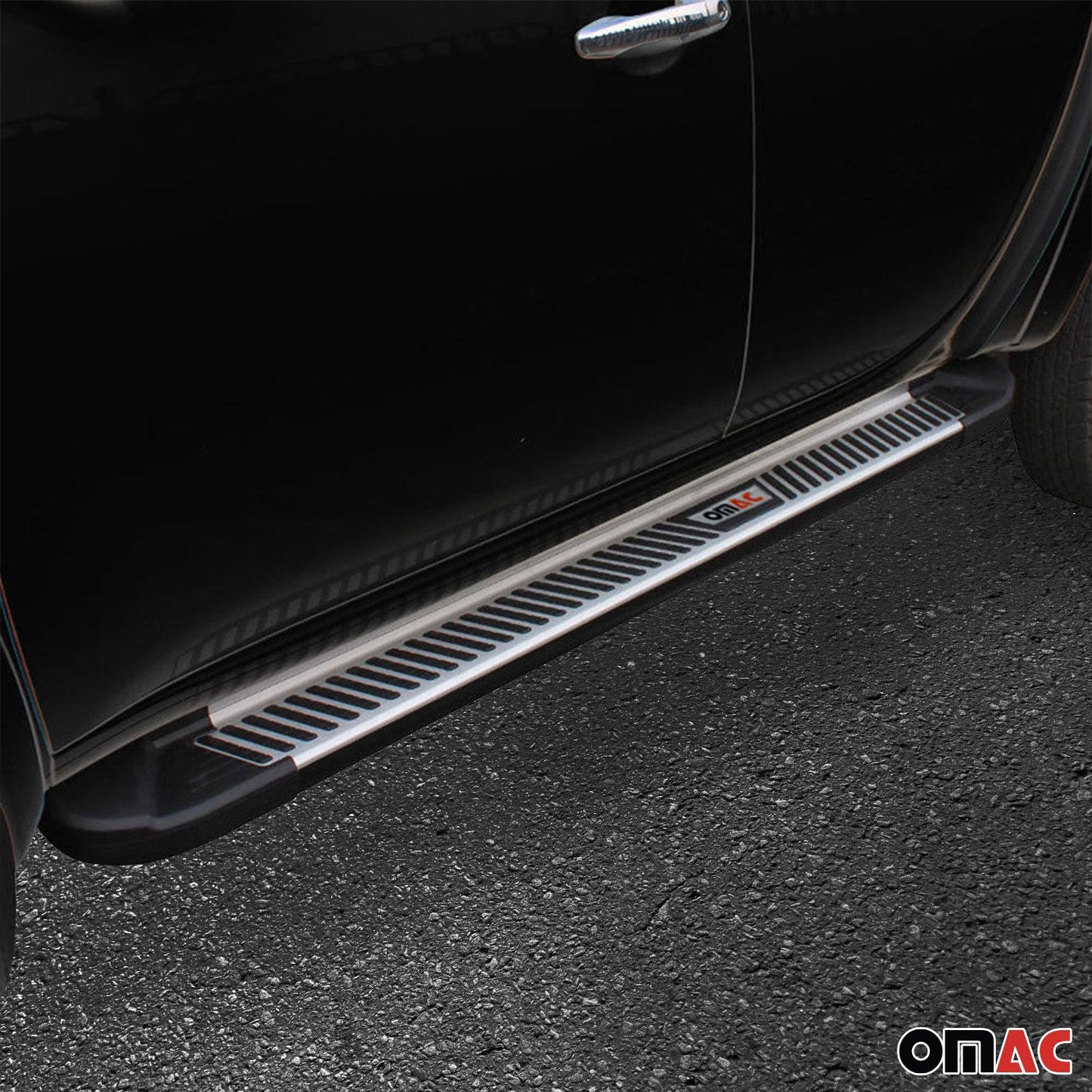 Omac USA Aluminum Running Boards, Side Steps for SUV – Fits with 2002-2007 Jeep Liberty – Silver & Black (2 Pcs)