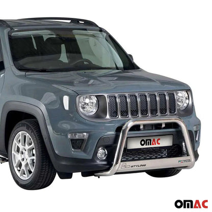OMAC USA Bull Bar Push Front Bumper Grille – Fits 2019-2024 Jeep Renegade – Stainless Steel Front Guard, Silver (1 Pc)
