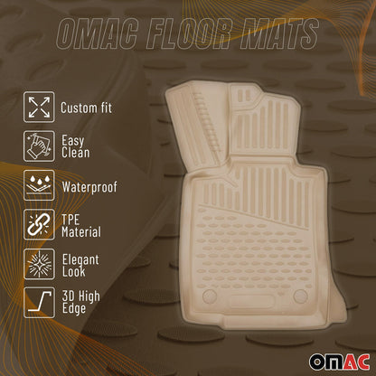 OMAC USA Floor Mats Liners Full Set All Weather for SUV – Fits with 2009-2017 Chevrolet Traverse (2nd Row Captain’s Chairs) – Beige (5 Pcs)