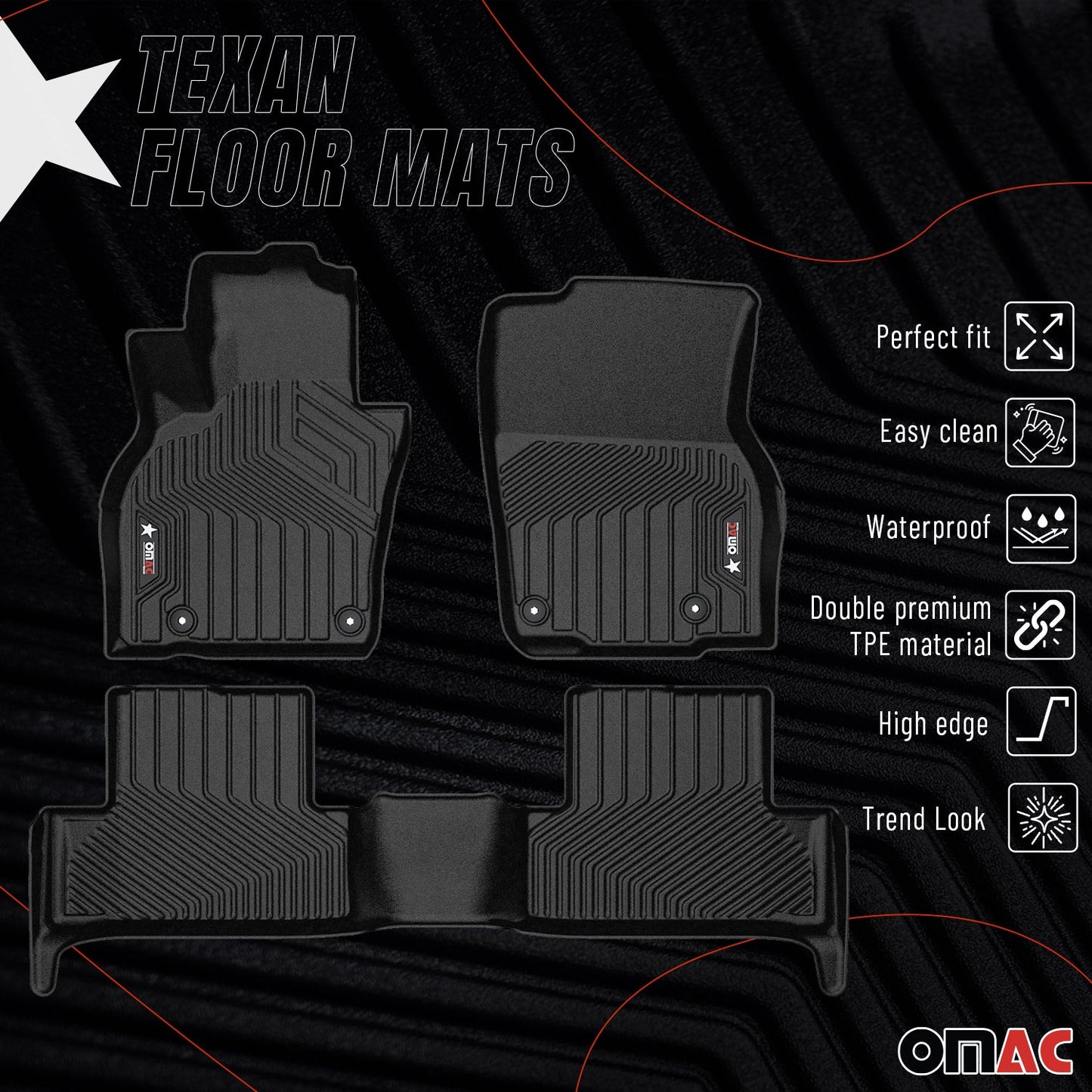 OMAC USA Premium Floor Mats Liners – Fits 2022–2025 Mazda CX-60 – Front & Rear All Weather Heavy Duty Black