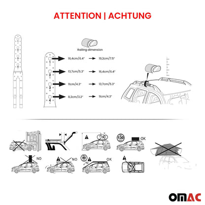 OMAC USA Adjustable Roof Rack Cross Bars 39"-51" for Raised Roof Rails – Aluminium Silver (2 Pcs)