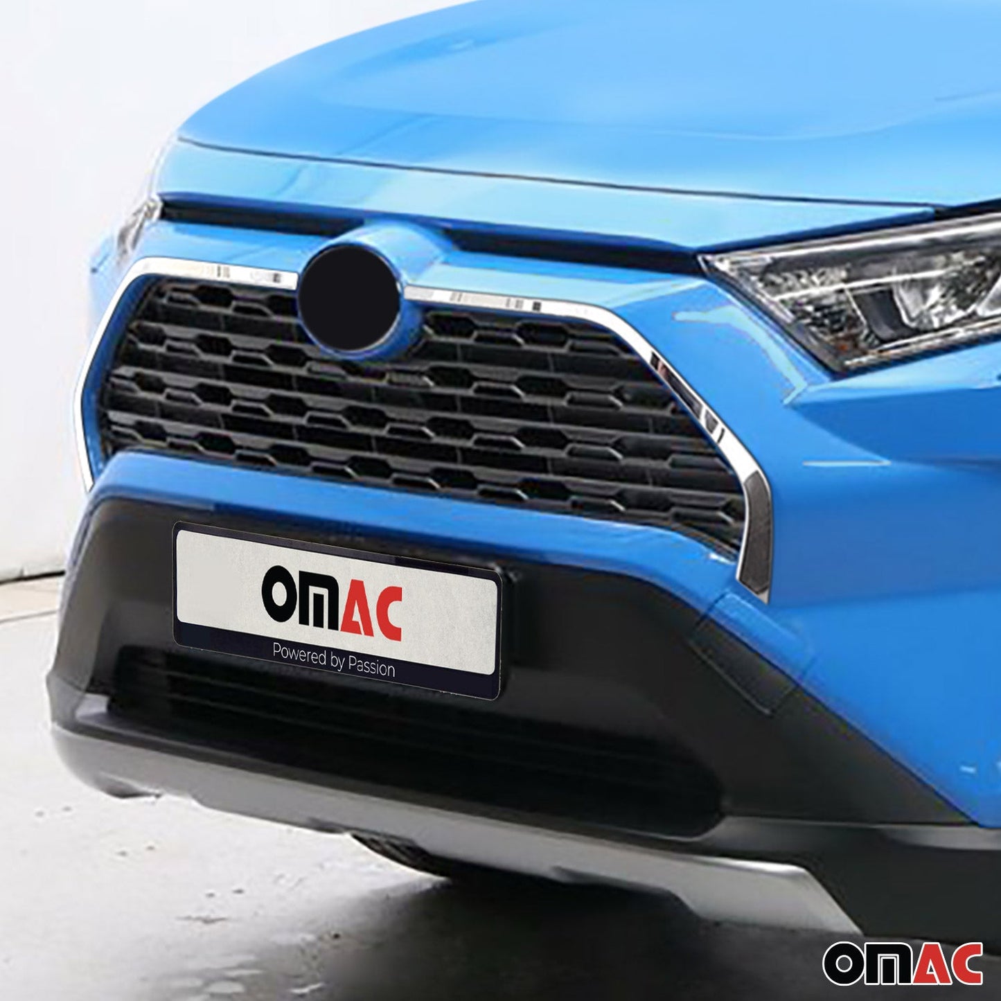 OMAC USA Front Bumper Grill Trim Molding for SUVs – Fits 2019–2025 Toyota RAV4 - 2Pcs (Stainless Steel, Silver)