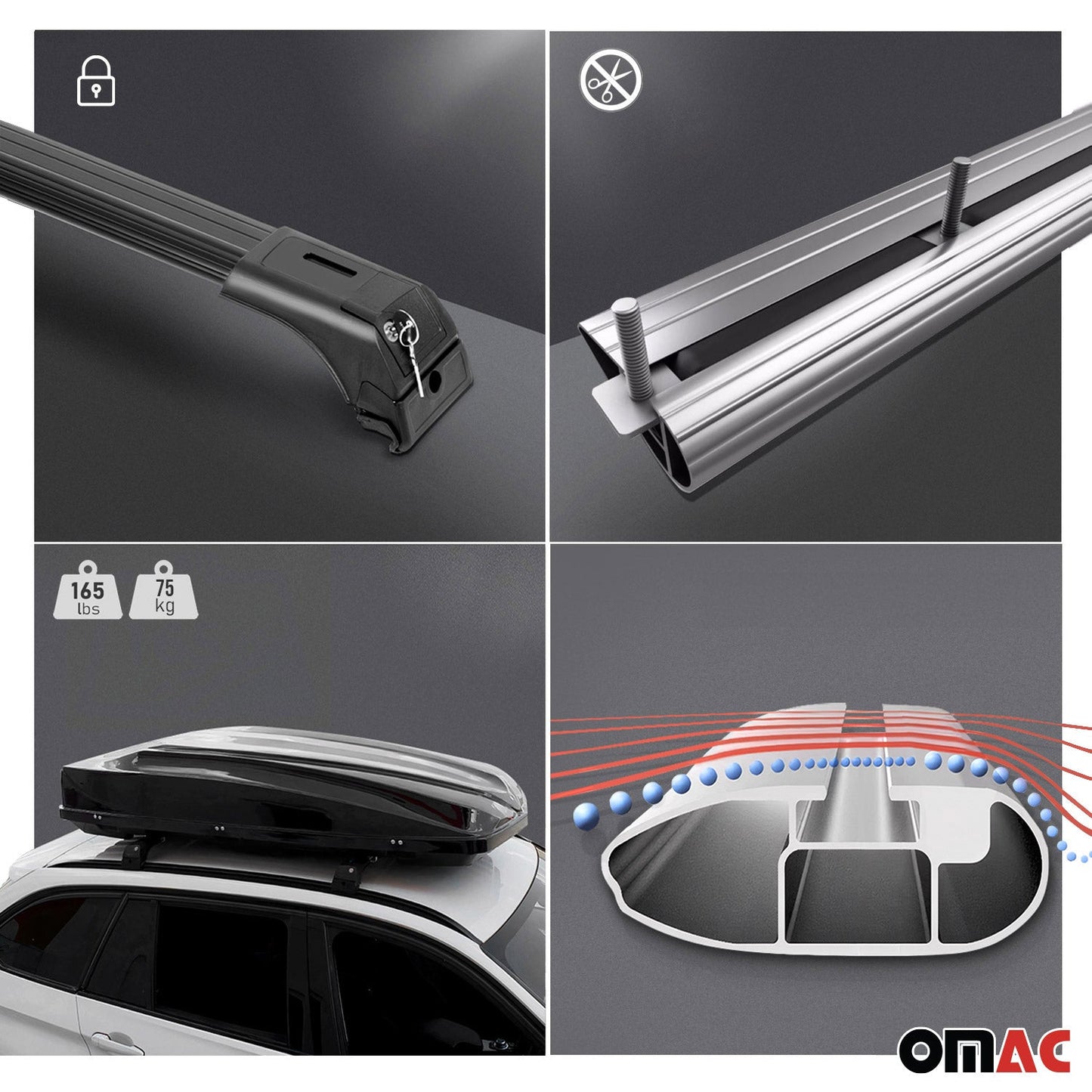 Omac USA Roof Rack Cross Bars Luggage Carrier for SUV – Fits with 2013-2018 Hyundai Santa Fe (2 Pcs, Silver, Aluminum)
