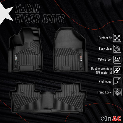 OMAC USA Premium Floor Mats for SUV – First & Second Row – fits with 2019–2025 Honda Passport – Black (3 Pcs)