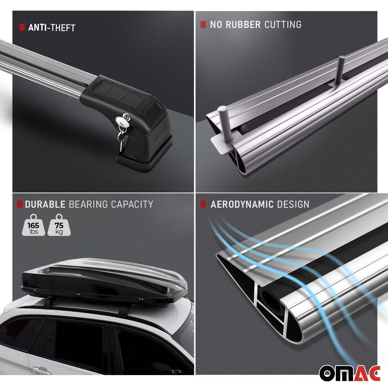 OMAC USA Roof Rack Cross Bars for Car – Fits 2015-2022 RAM ProMaster City (Excludes Models Without OEM Fixed Points) – Aluminium Silver (2 Pcs) features.