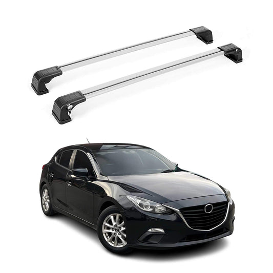 OMAC USA Roof Rack Cross Bars for Car – Fits 2014-2018 Mazda 3 (Excludes Panoramic Roof) – Aluminium Silver (2 Pcs)