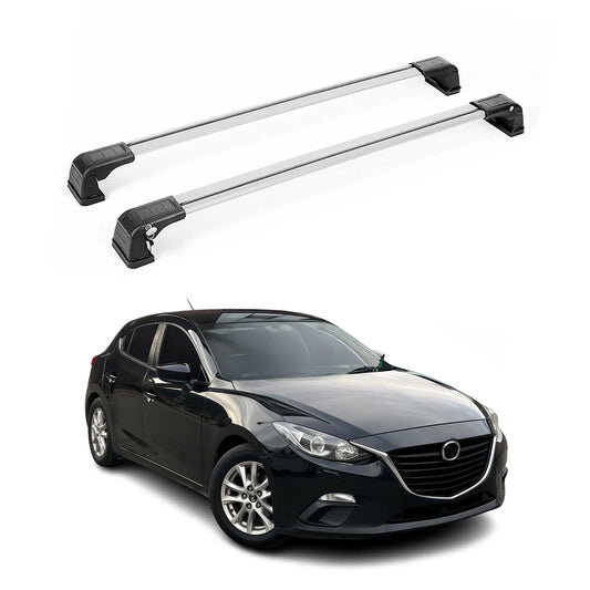 OMAC USA Roof Rack Cross Bars for Car – Fits 2014-2018 Mazda 3 (Excludes Panoramic Roof) – Aluminium Silver (2 Pcs)