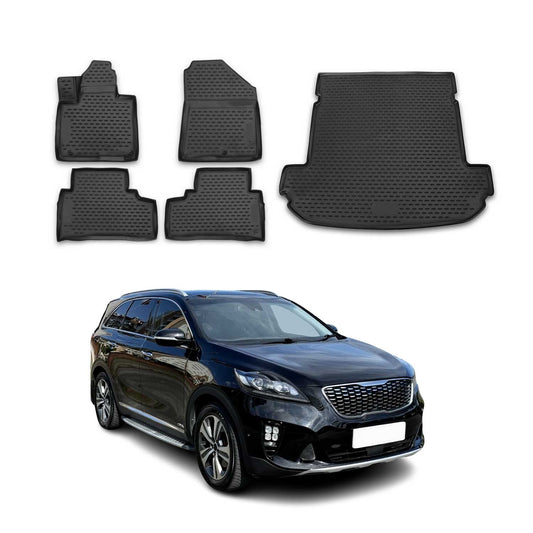 OMAC USA Floor Mats & Cargo Liner Full Set for SUV – Fits with 2016-2020 Kia Sorento – All Weather, Black (5 Pcs)