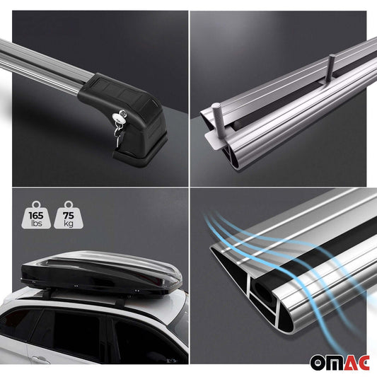 OMAC USA Roof Rack Cross Bars for Car – Fits 2010-2018 Mazda 3 Sedan (Excludes Panoramic Roof) – Aluminium Silver (2 Pcs)