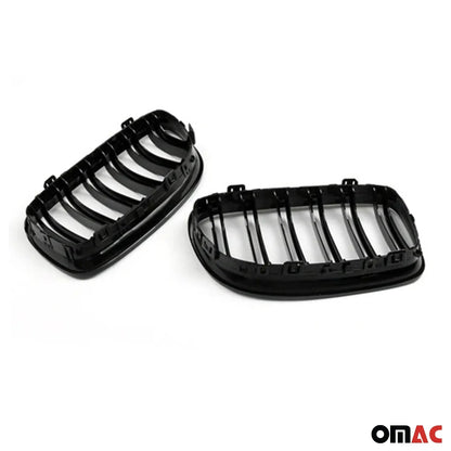 OMAC USA Front Kidney Grille for Sedan – Fits 2009-2012 BMW 3 Series E90 E91 E92 E93 – M3 Style Gloss Black Dual Slat (2 Pcs)
