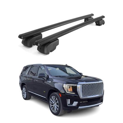 OMAC USA GMC Yukon roof rack cross bars in black, compatible with 2021-2025 Yukon models, shown above vehicle.