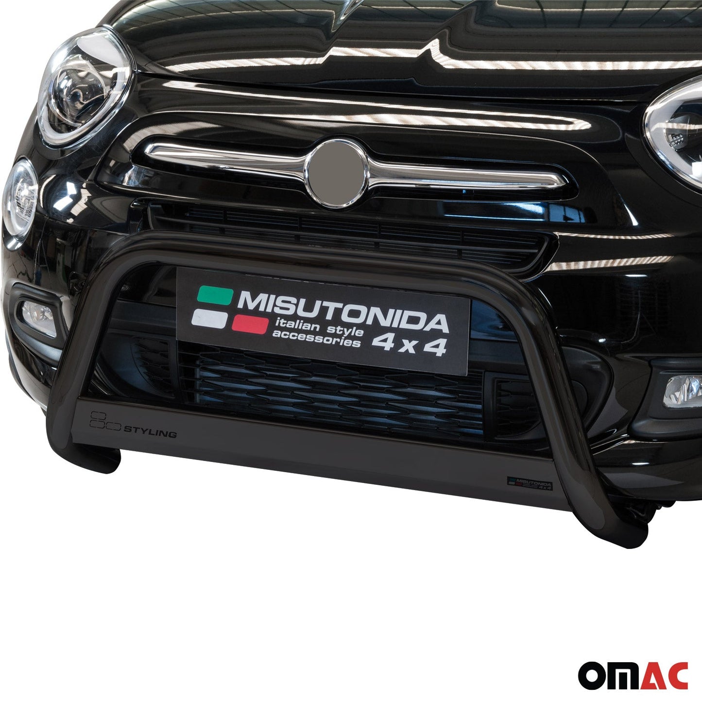 OMAC USA Bull Bar Push Front Bumper Grille for Cars – Fits 2016–2018 Fiat 500X – 1Pc (Black, Steel)