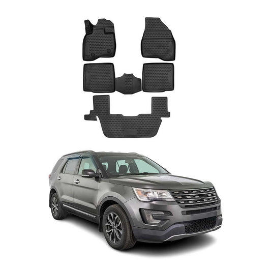 OMAC USA Floor Mats Liners Full Set All Weather for SUV – Fits with 2016-2019 Ford Explorer – Black (5 Pcs)