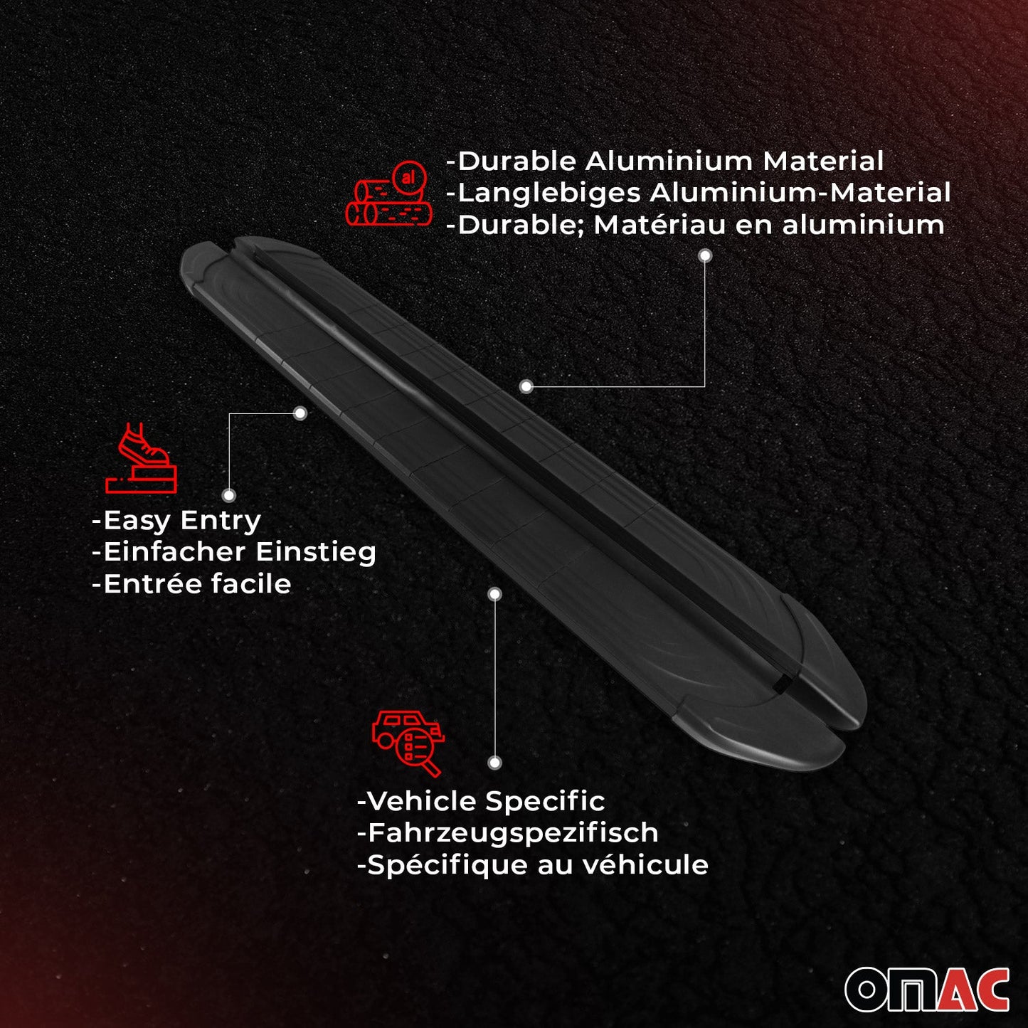Omac USA Aluminum Running Boards, Side Steps for SUV – Fits with 2013-2018 Audi Q3 / Q3 Quattro – Black (2 Pcs)