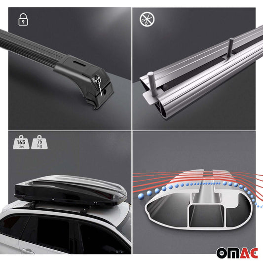 OMAC USA Roof Rack Cross Bars for Car – Fits 2013-2022 Buick Encore (Excludes Panoramic Roof Models) – Aluminium Black (2 Pcs)