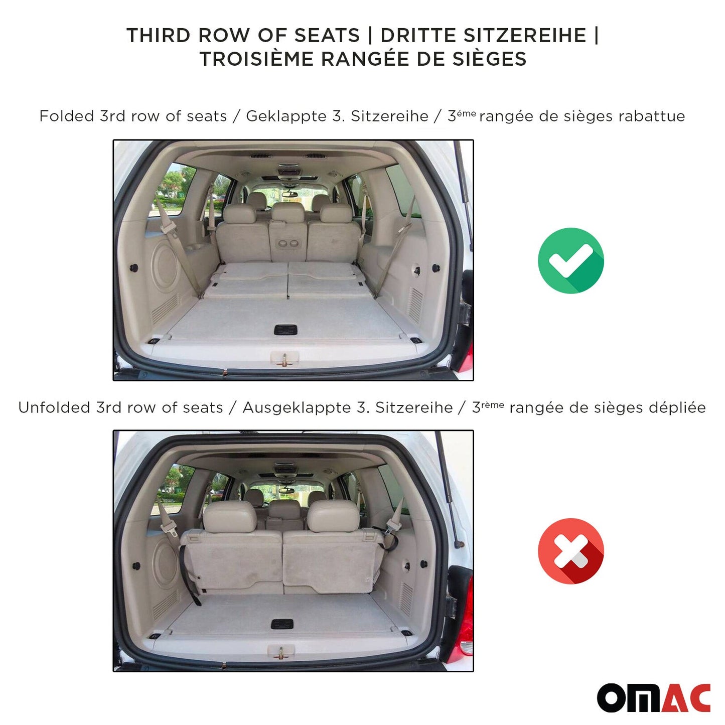 OMAC USA Premium Floor Mats for SUV – First & Second Row – fits with 2016–2025 Volvo XC90 – Black (3 Pcs)