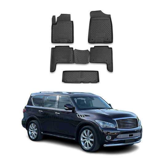 OMAC USA Floor Mats Liners Full Set All Weather for SUV – Fits with 2010-2013 Infiniti QX56 – Black (5 Pcs)