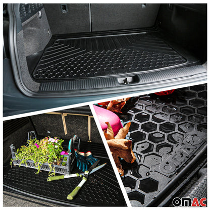 Omac USA Semi-Custom Rubber Floor Mats & Cargo Liner for Cars – Fits with Smart (5 Pcs, All Weather, Black Waterproof)