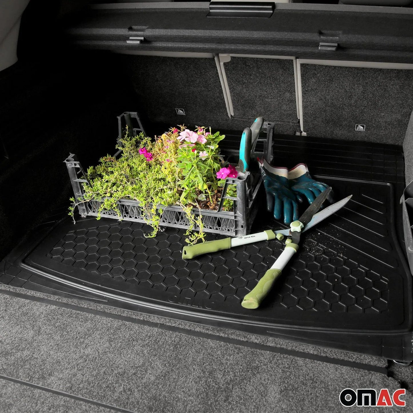 OMAC USA Semi-Custom Fit Cargo Liner Trunk Rubber Mat for SUV – Fits with 2014-2017 Land Rover Range Rover Sport – Waterproof, Black (1PC)