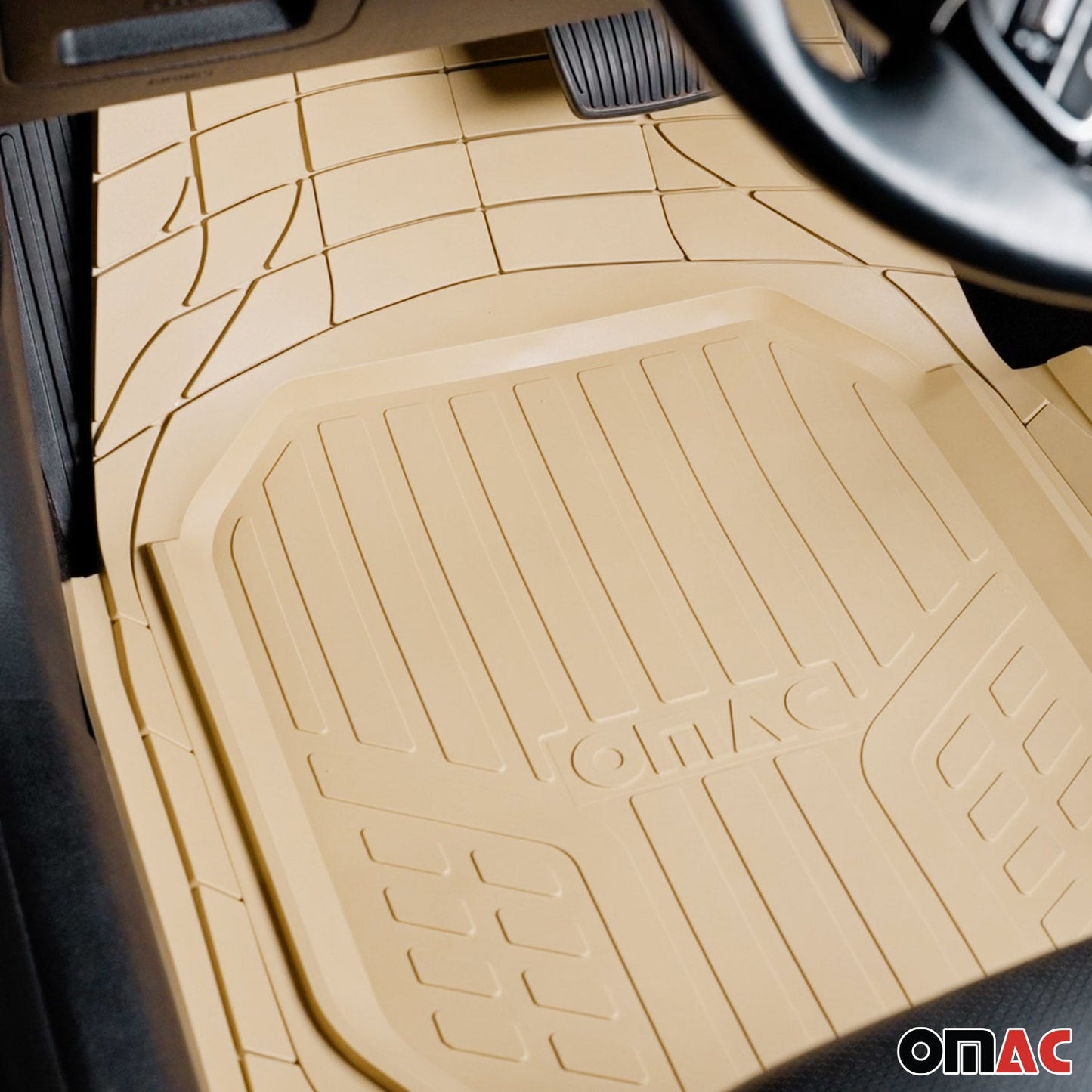 OMAC USA Heavy Duty Trim to Fit Floor Mats Liner Waterproof 3D All-Weather for Car/SUV – Tan (4 Pcs)