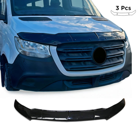OMAC USA Front Bug Shield Hood Deflector for Van – Fits 2019-2025 Mercedes Sprinter W907/W910 – Black Acrylic (3 Pcs)