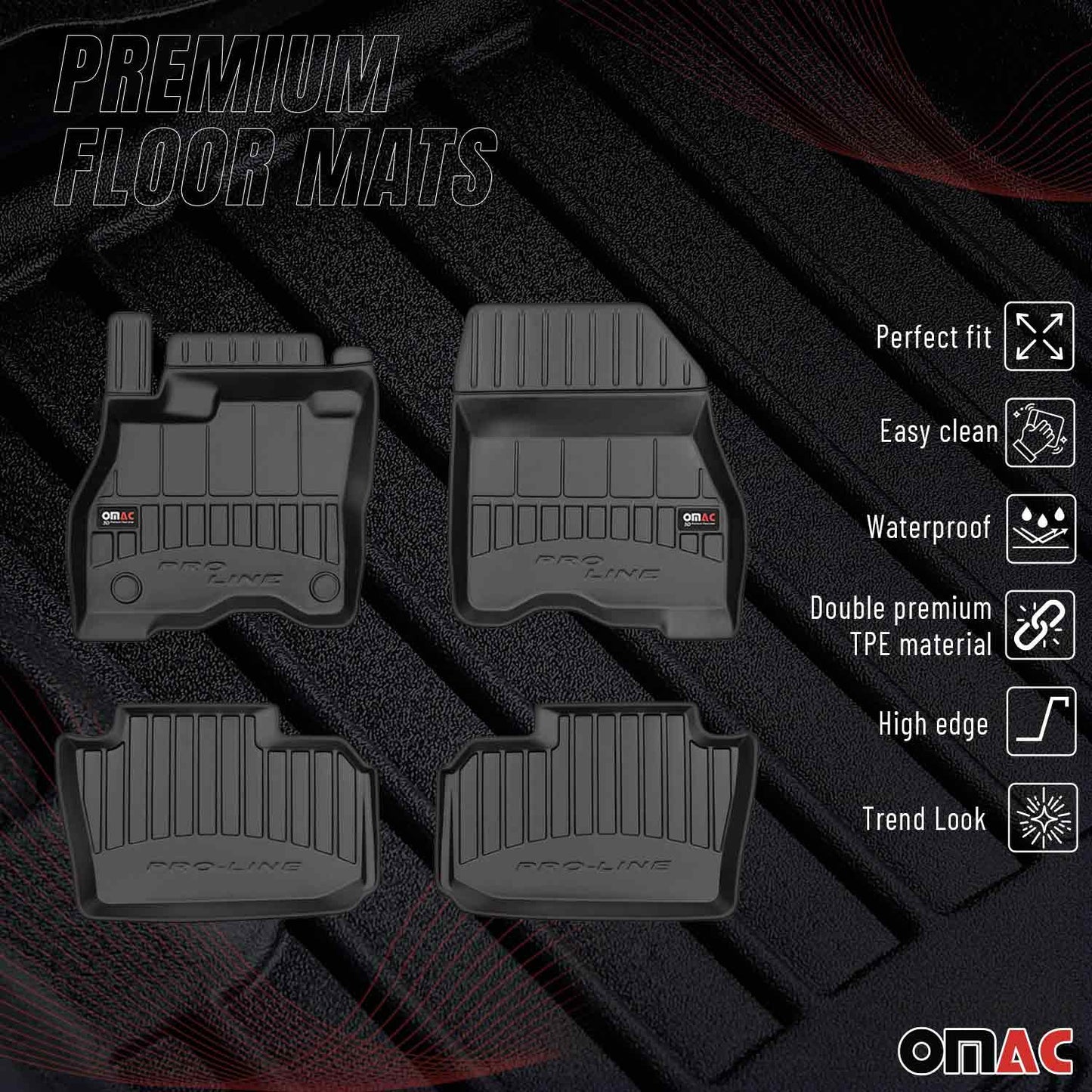 OMAC USA Premium Floor Mats Liners for Cars – Fits 2018-2025 Nissan LEAF (Black, 4 Pcs)