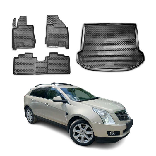 OMAC USA Floor Mats & Cargo Liner Set for SUV – Fits 2010-2016 Cadillac SRX – Custom Fit All Weather TPE Rubber, Black (4 Pcs)