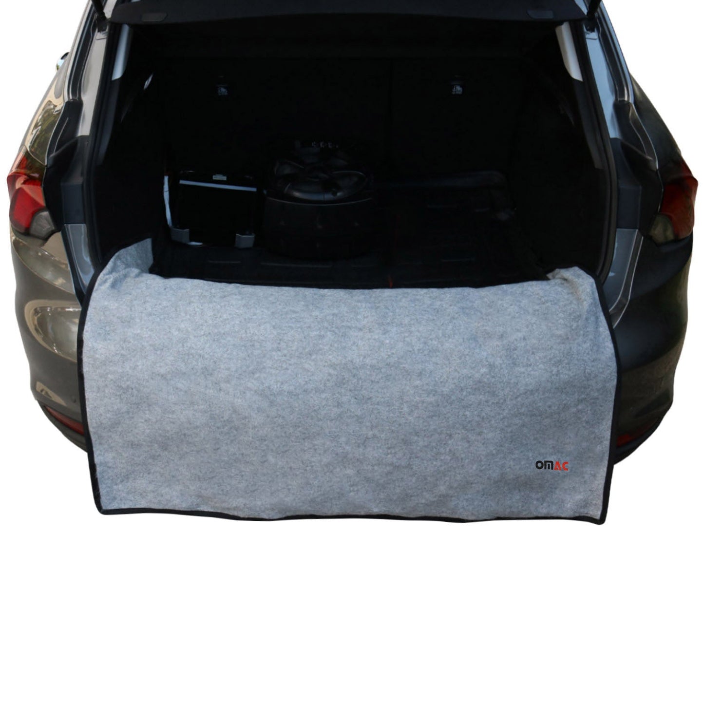 OMAC USA Rear Bumper Protector & Cargo Liner – Universal Fit Truck & Car – Fabric Pet Trunk Mat, Grey (1 Pc)