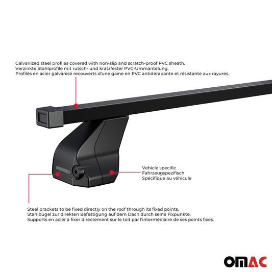 OMAC USA Roof Rack Cross Bars for Car – Fits 2012-2017 Hyundai Accent Hatchback (Excludes Models Without OEM Fixed Points) – Steel Black (2 Pcs)