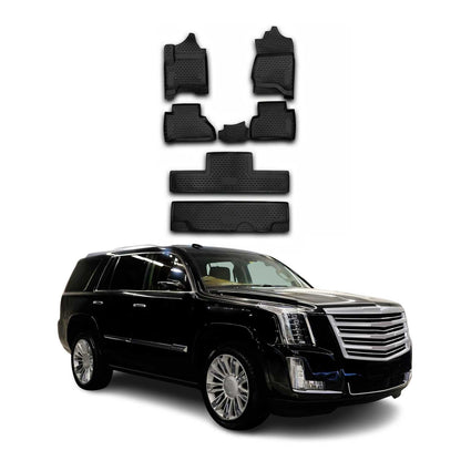 OMAC USA Floor Mats Liners Full Set All Weather for SUV – Fits with 2015-2020 Cadillac Escalade (8 Seats / Bench) – Black (6 Pcs)