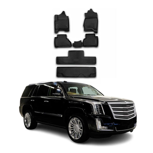 OMAC USA Floor Mats Liners Full Set All Weather for SUV – Fits with 2015-2020 Cadillac Escalade (8 Seats / Bench) – Black (6 Pcs)