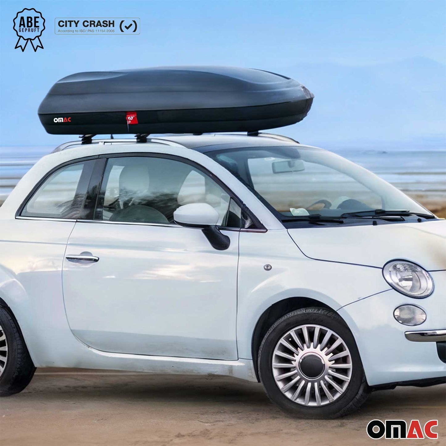 OMAC USA Roof Cargo Box for Car/SUV – 11.3 Cu Ft Rooftop Luggage Carrier – Carbon Fiber Textured (1 Pc)