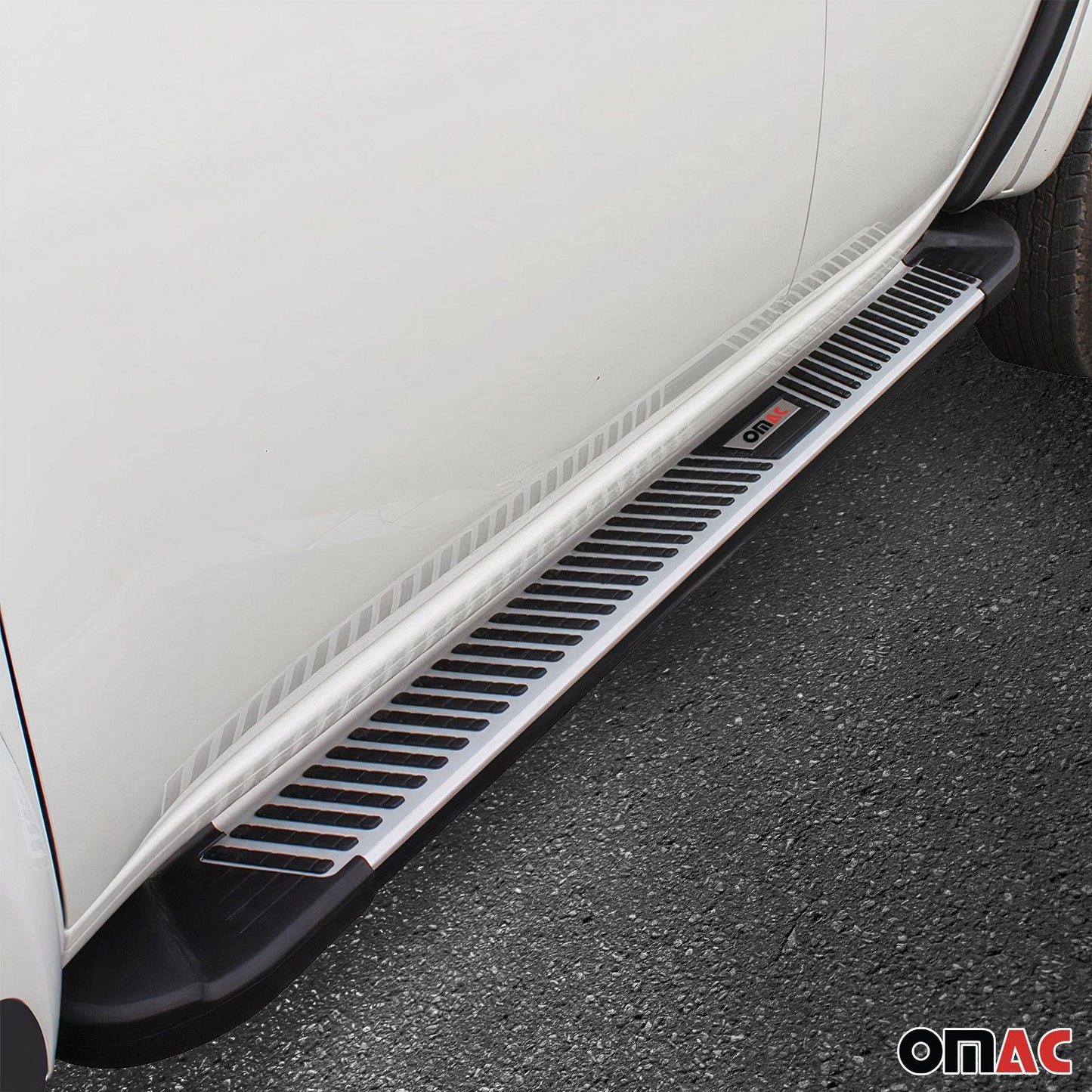 Omac USA Aluminum Running Boards, Side Steps for SUV – Fits with 2002-2007 Jeep Liberty – Silver & Black (2 Pcs)