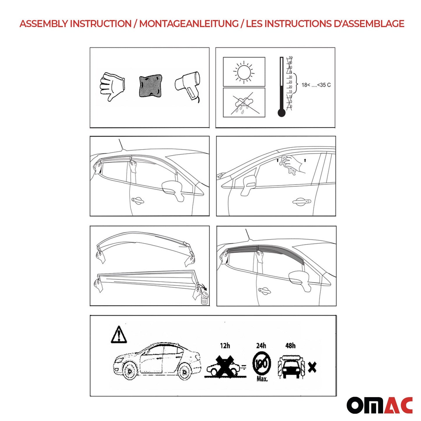 OMAC USA Window Visor Vent Rain Deflectors for Van – Fits 2006-2018 Mercedes Sprinter W906 – Smoke Black Acrylic (2 Pcs)